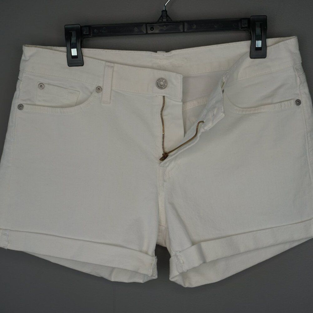 7 for All Mankind Mid Rise Rolled Cuffed Shorts in White Size 31 New - Picture 9 of 12